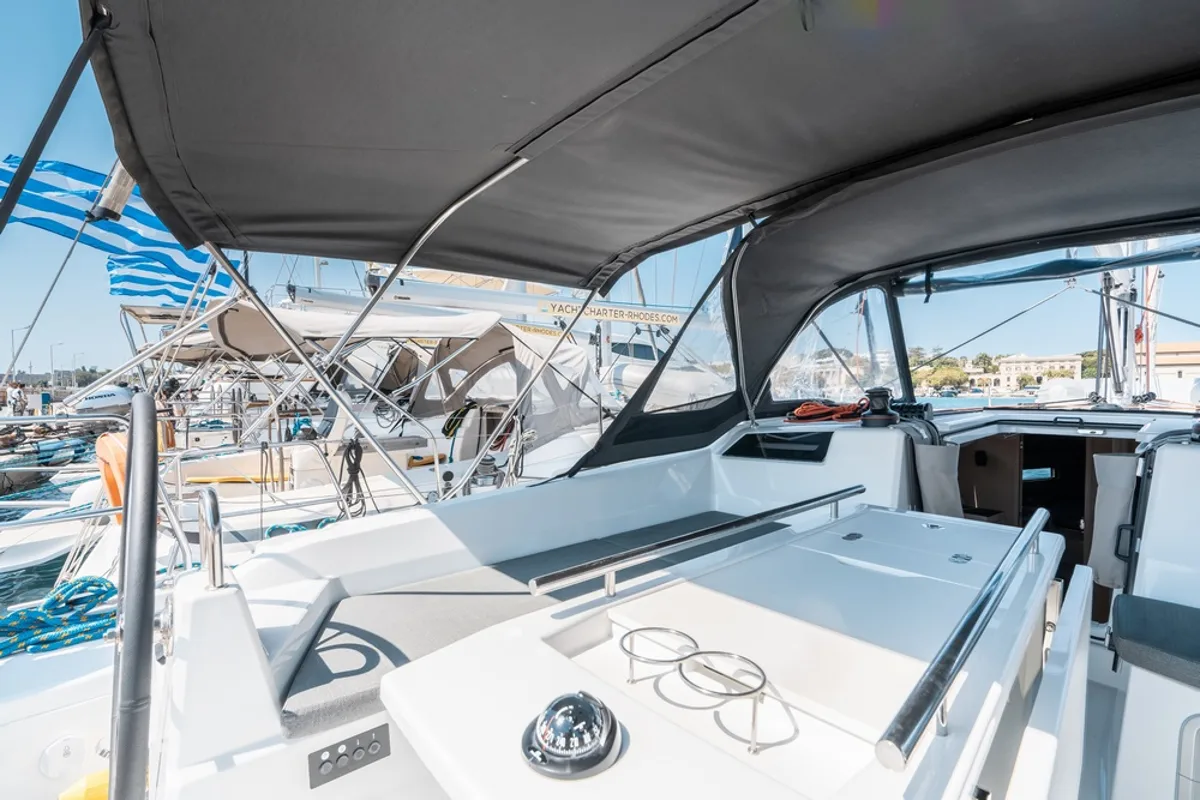 Cockpit of Eleftheria, a Beneteau Oceanis 40.1 sailboat at Municipal Unit of Rhodes, Greece