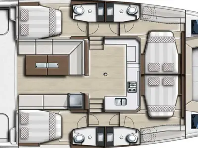 Floor plan of Amon Re, a Bali Catspace catamaran at Grad Kaštela, Croatia