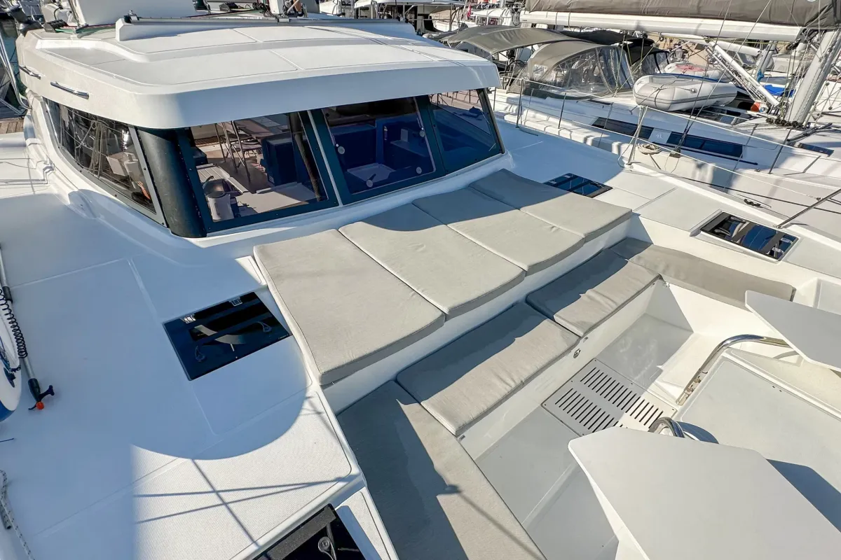 Deck of Amon Re, a Bali Catspace catamaran at Grad Kaštela, Croatia