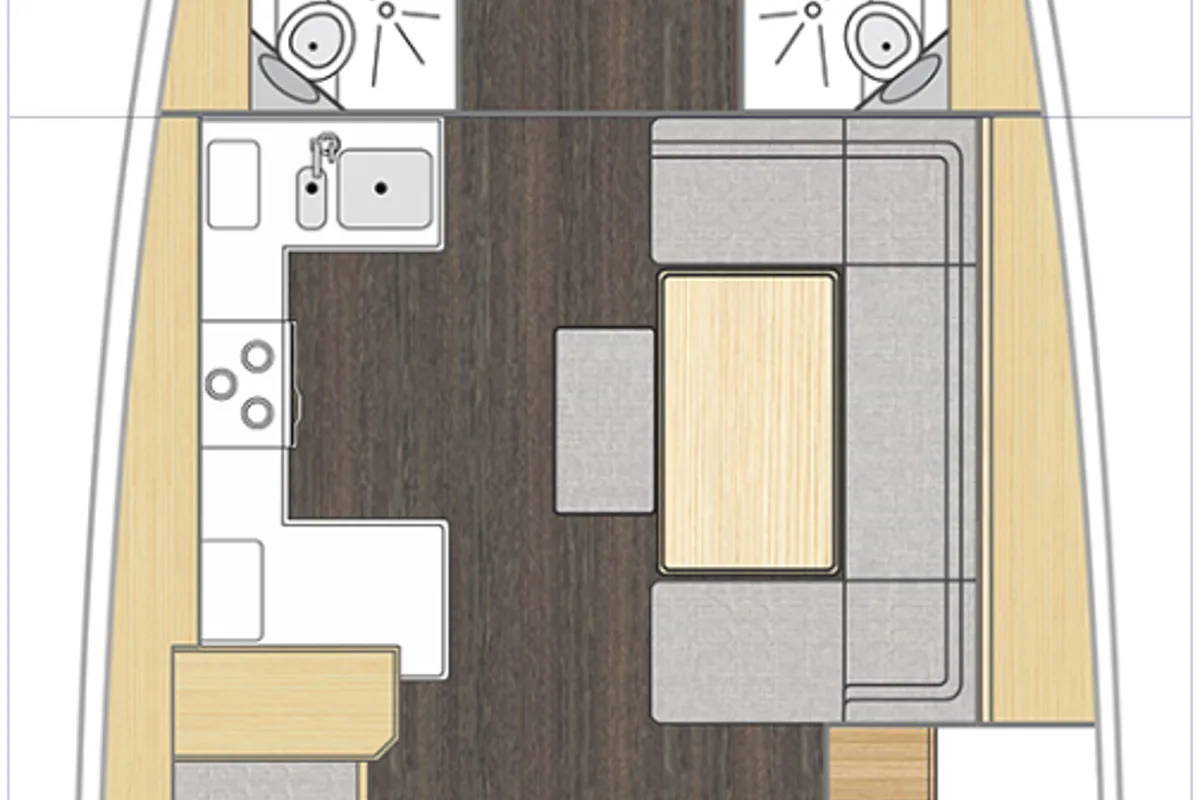 Floor plan of Rib Eye, a Bavaria C46 sailboat at Grad Šibenik, Croatia
