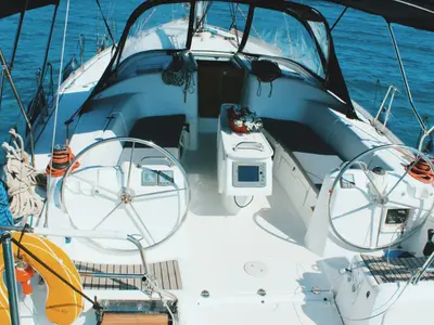 Cockpit of Estera, a Beneteau Cyclades 43.4 sailboat at Athens, Marina Delta Kallithea, Greece