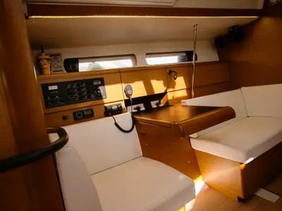Salon of Bravo, a Jeanneau Sun Odyssey 449 sailboat at Athens, Greece