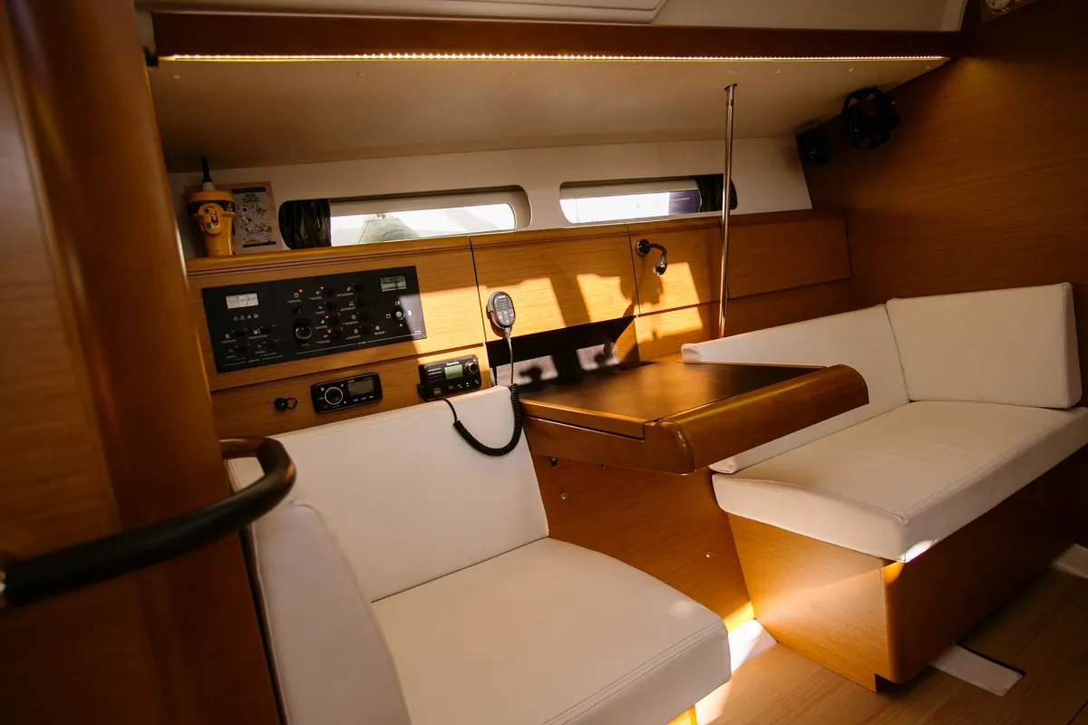 Salon of Bravo, a Jeanneau Sun Odyssey 449 sailboat at Athens, Greece