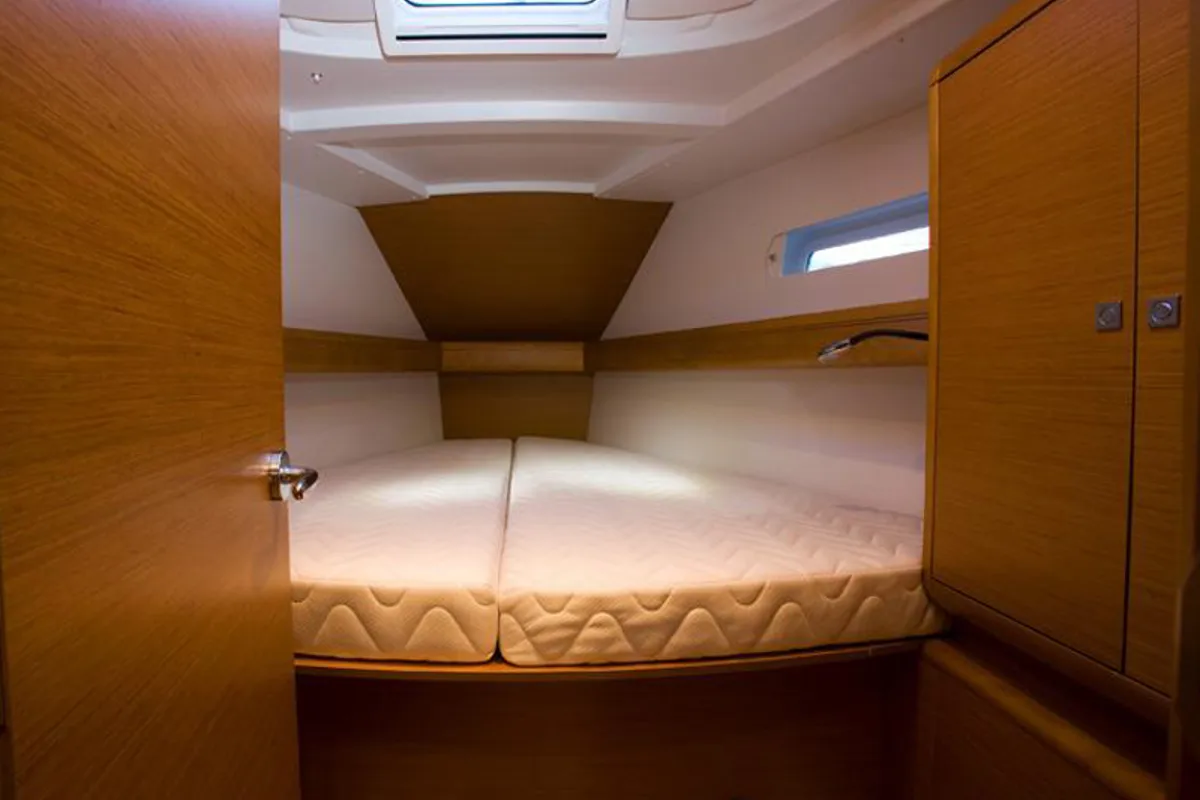 Cabin on Bravo, a Jeanneau Sun Odyssey 449 sailboat at Athens, Greece