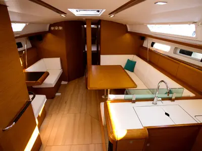 Galley of Bravo, a Jeanneau Sun Odyssey 449 sailboat at Athens, Greece