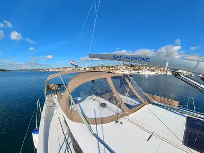 Deck of Uri, a Jeanneau Sun Odyssey 440 sailboat at Pirovac, Croatia