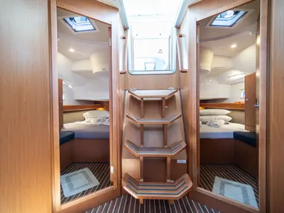 Cabin on EROS, a Bavaria Cruiser 46 sailboat at Athens, Greece