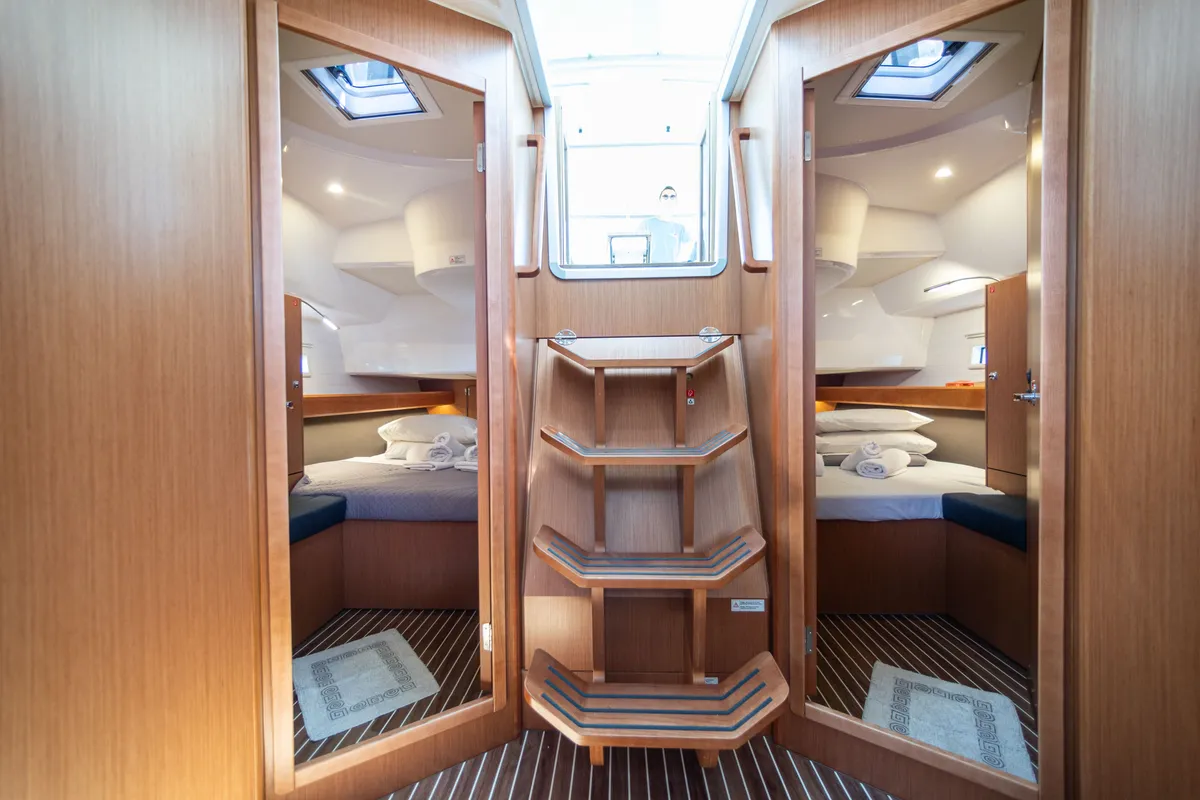Cabin on EROS, a Bavaria Cruiser 46 sailboat at Athens, Greece