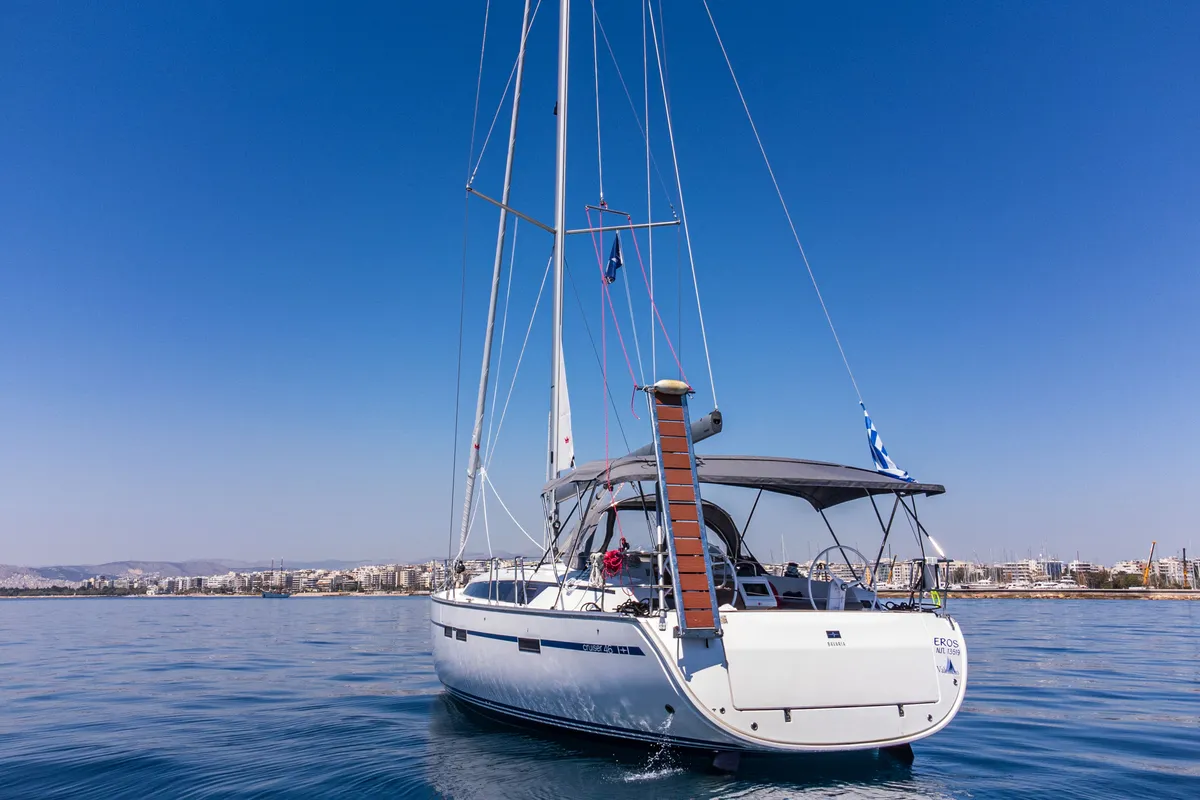 Exterior view of EROS, a Bavaria Cruiser 46 sailboat at Athens, Greece