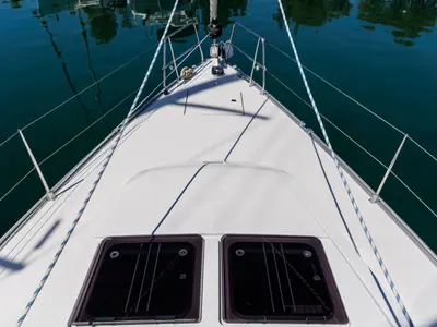 Deck of EROS, a Bavaria Cruiser 46 sailboat at Athens, Greece