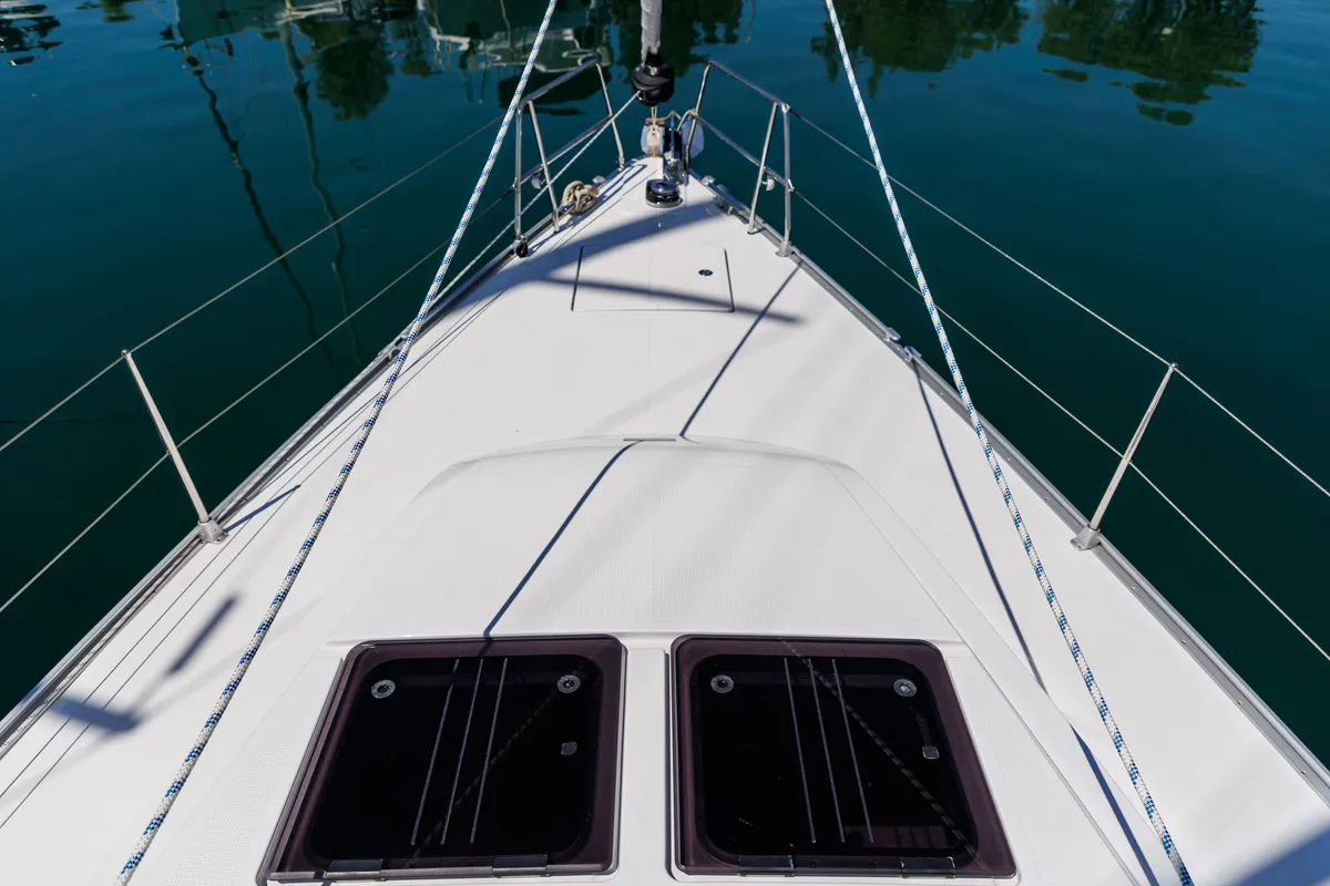 Deck of EROS, a Bavaria Cruiser 46 sailboat at Athens, Greece