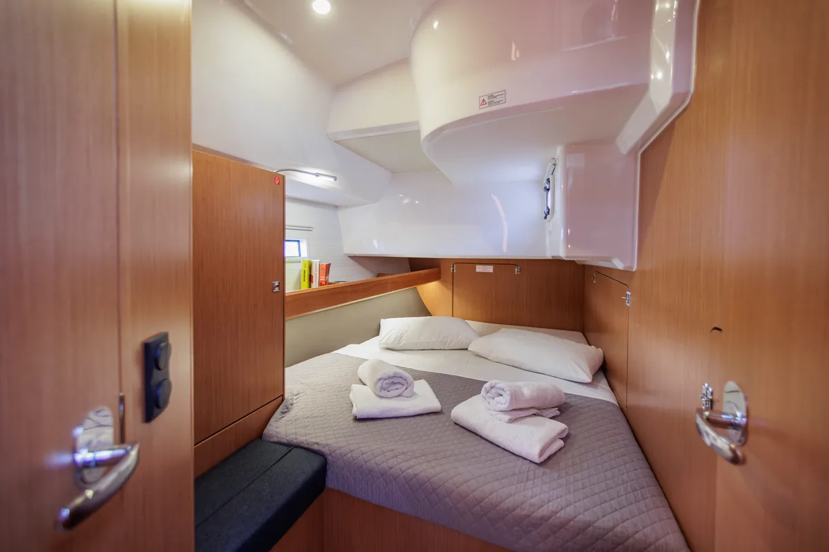 Cabin on EROS, a Bavaria Cruiser 46 sailboat at Athens, Greece
