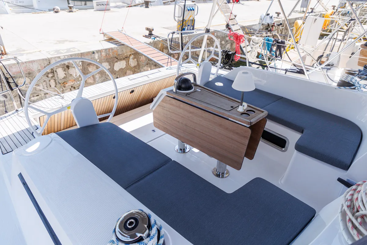 Deck of EROS, a Bavaria Cruiser 46 sailboat at Athens, Greece