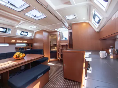 Salon of EROS, a Bavaria Cruiser 46 sailboat at Athens, Greece