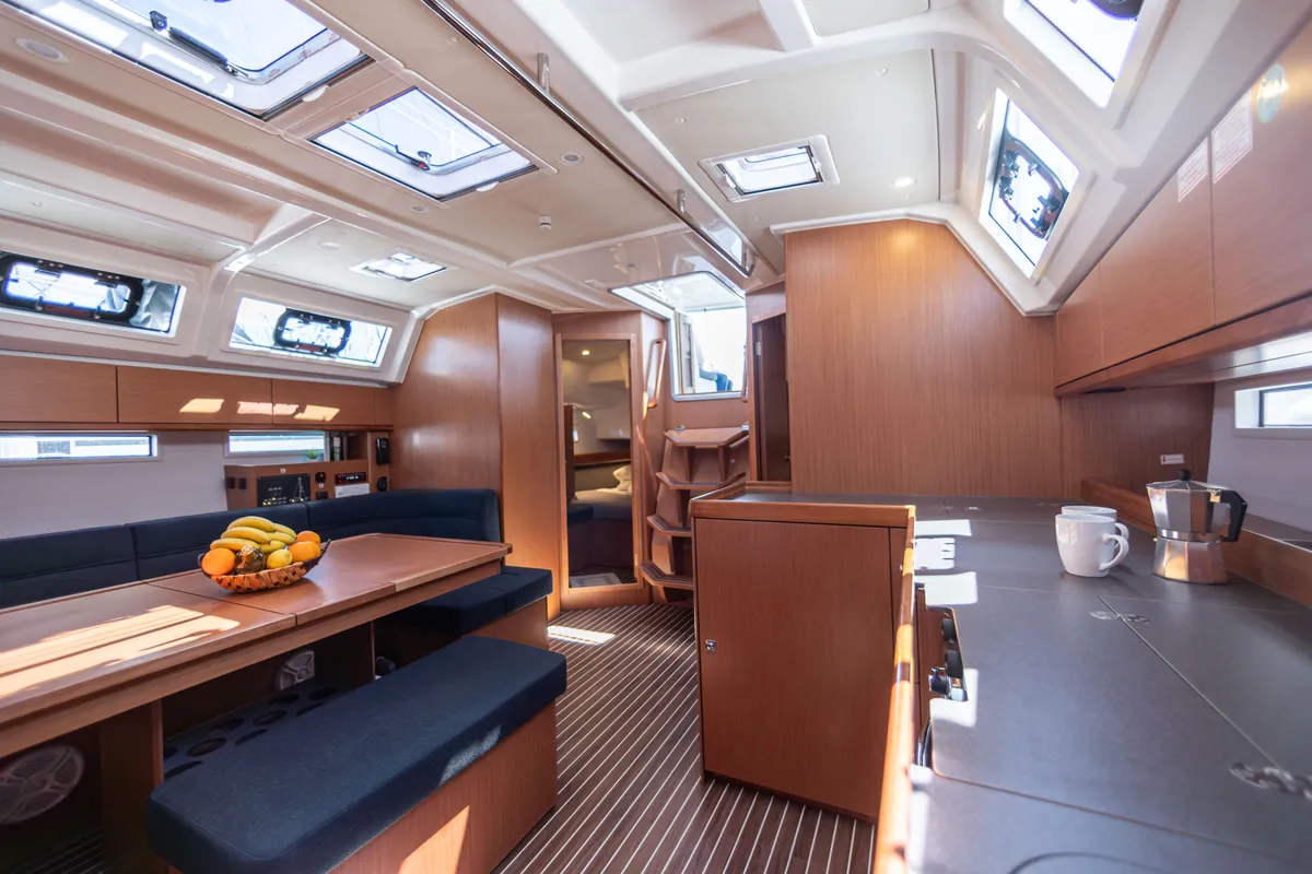 Salon of EROS, a Bavaria Cruiser 46 sailboat at Athens, Greece