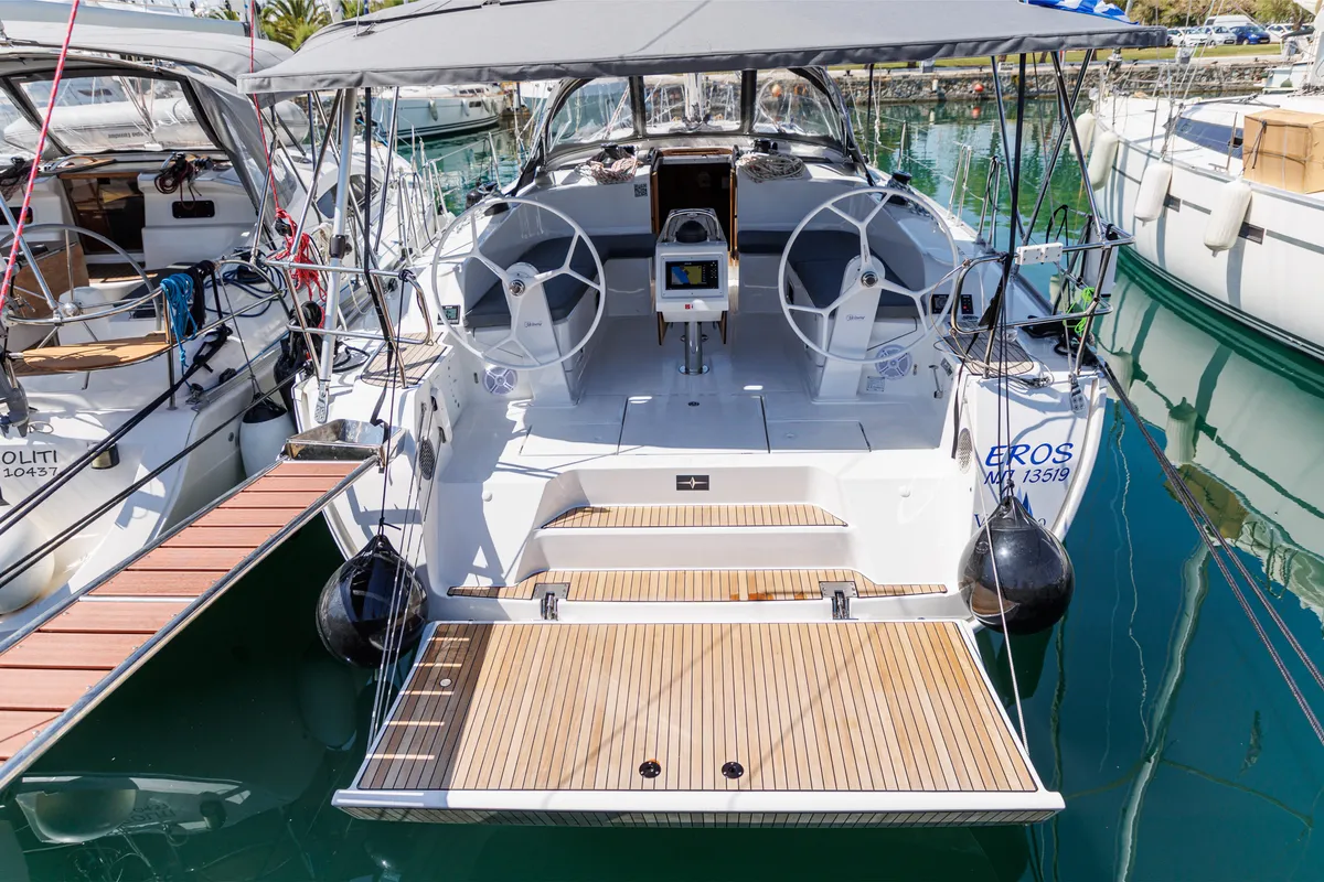 Exterior view of EROS, a Bavaria Cruiser 46 sailboat at Athens, Greece