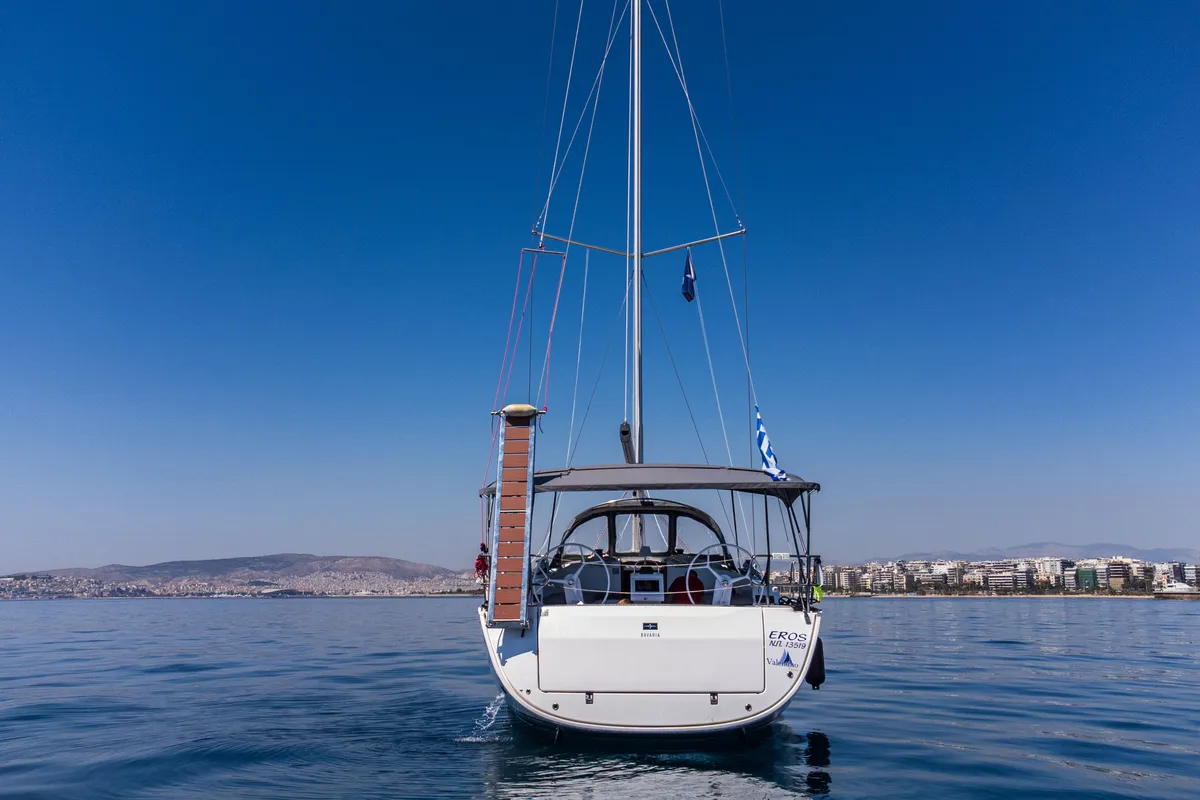 Exterior view of EROS, a Bavaria Cruiser 46 sailboat at Athens, Greece