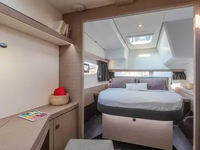 Cabin on Monkey Puppy, a Fountaine Pajot Isla 40 catamaran at Athens, Greece