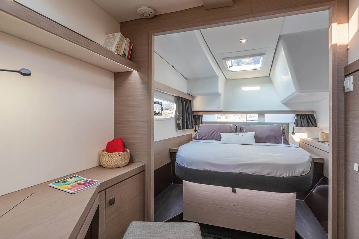 Cabin on Monkey Puppy, a Fountaine Pajot Isla 40 catamaran at Athens, Greece