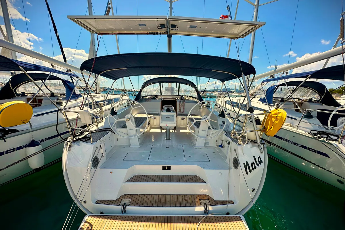 Exterior view of Nala, a Bavaria Cruiser 46 sailboat at Sukošan, Croatia