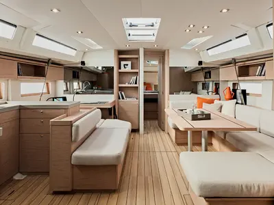 Salon of Elise, a Beneteau Oceanis 51.1 sailboat at Parikia, Greece