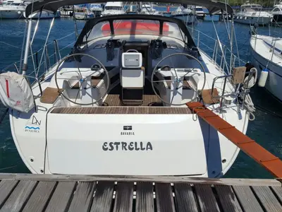 Cockpit of Estrella, a Bavaria Cruiser 45 sailboat at Punat, Croatia