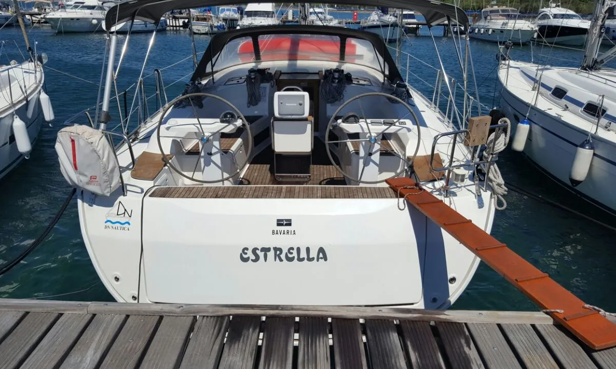 Cockpit of Estrella, a Bavaria Cruiser 45 sailboat at Punat, Croatia