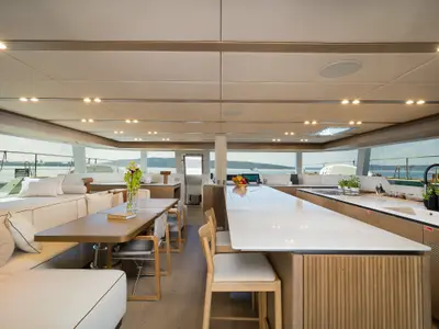 Salon of Midori, a Sunreef 70 catamaran at Kaštela, Croatia