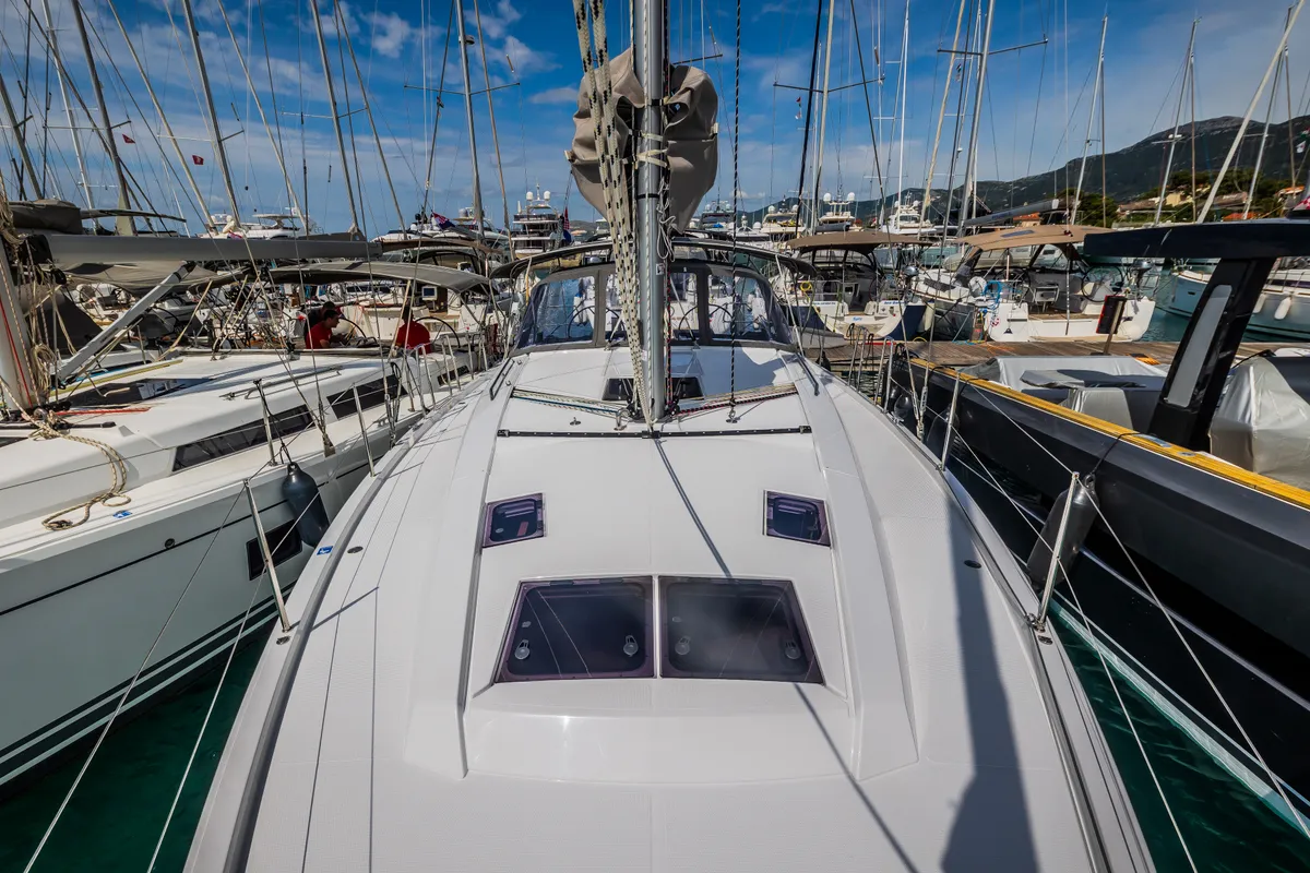 Deck of La Brisa, a Hanse 410 sailboat at Grad Kaštela, Croatia
