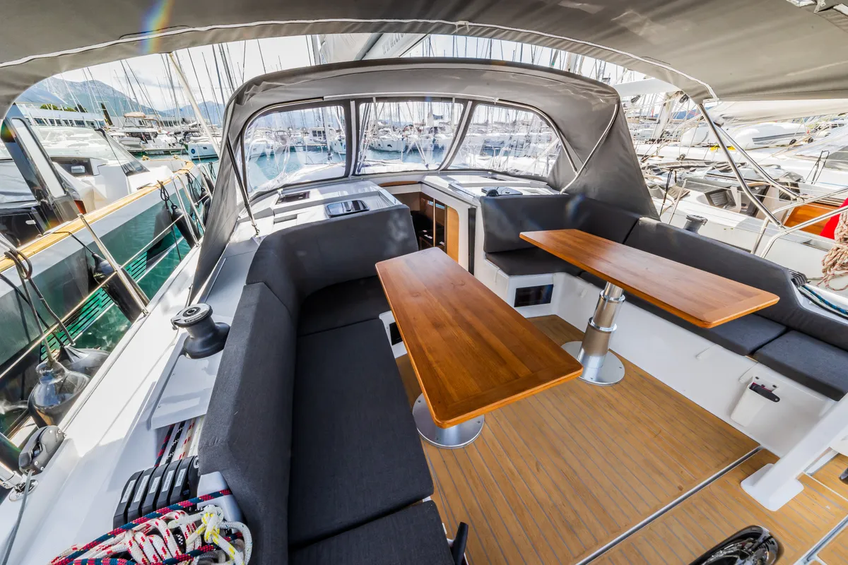Deck of La Brisa, a Hanse 410 sailboat at Grad Kaštela, Croatia