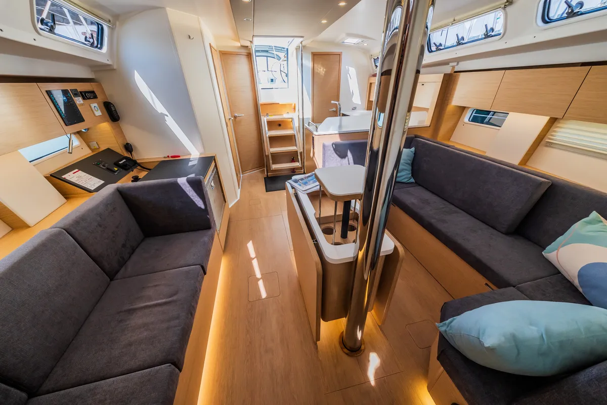 Salon of La Brisa, a Hanse 410 sailboat at Grad Kaštela, Croatia