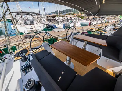 Cockpit of La Brisa, a Hanse 410 sailboat at Grad Kaštela, Croatia