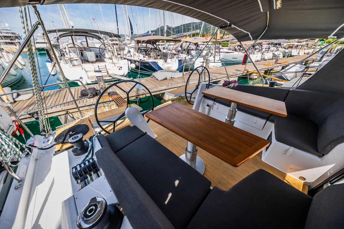 Cockpit of La Brisa, a Hanse 410 sailboat at Grad Kaštela, Croatia