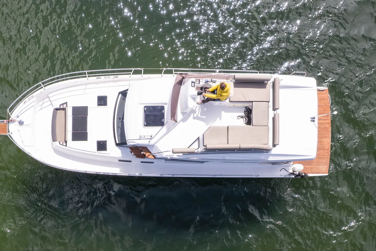 Exterior view of Tarantino, a Northman 1200 motorboat at Sztynort, Poland