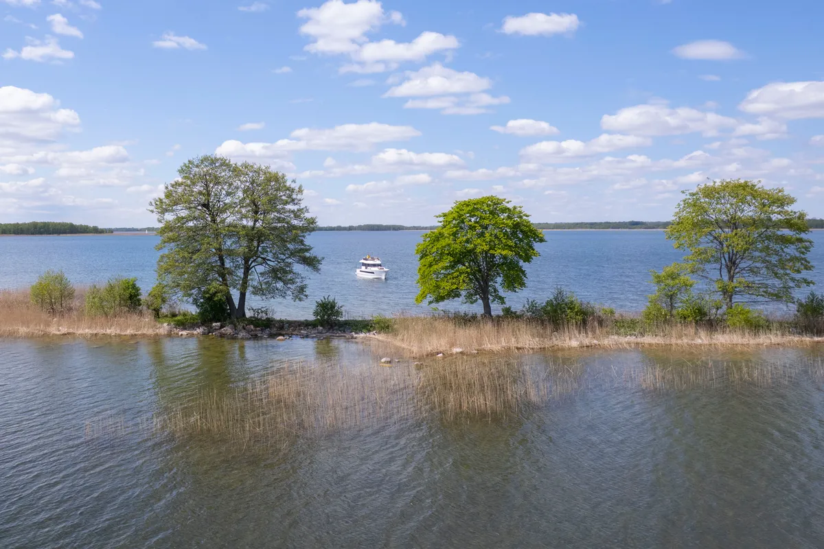 Exterior view of Tarantino, a Northman 1200 motorboat at Sztynort, Poland