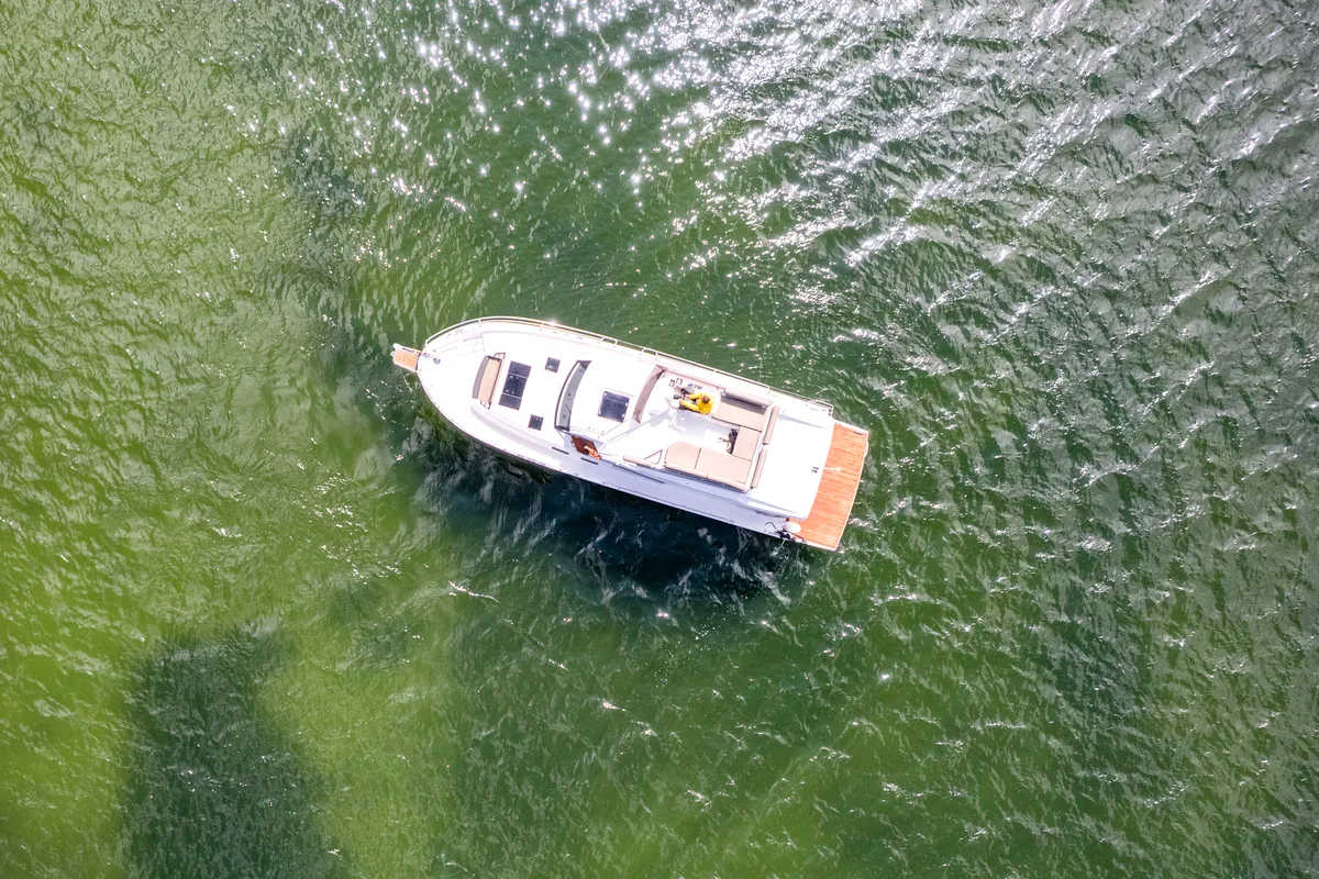 Exterior view of Tarantino, a Northman 1200 motorboat at Sztynort, Poland