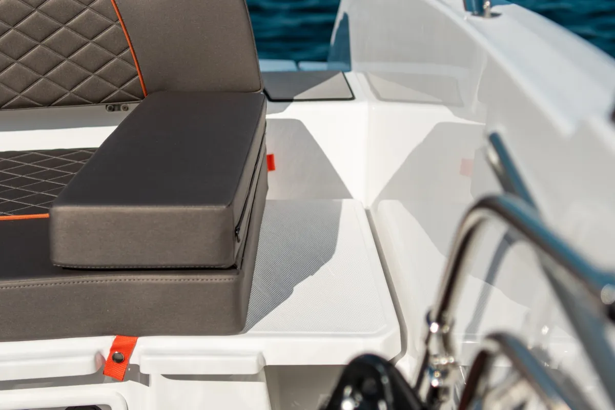 Deck of Iris, a Nordkapp Avant 705 motorboat at Alyki, Greece