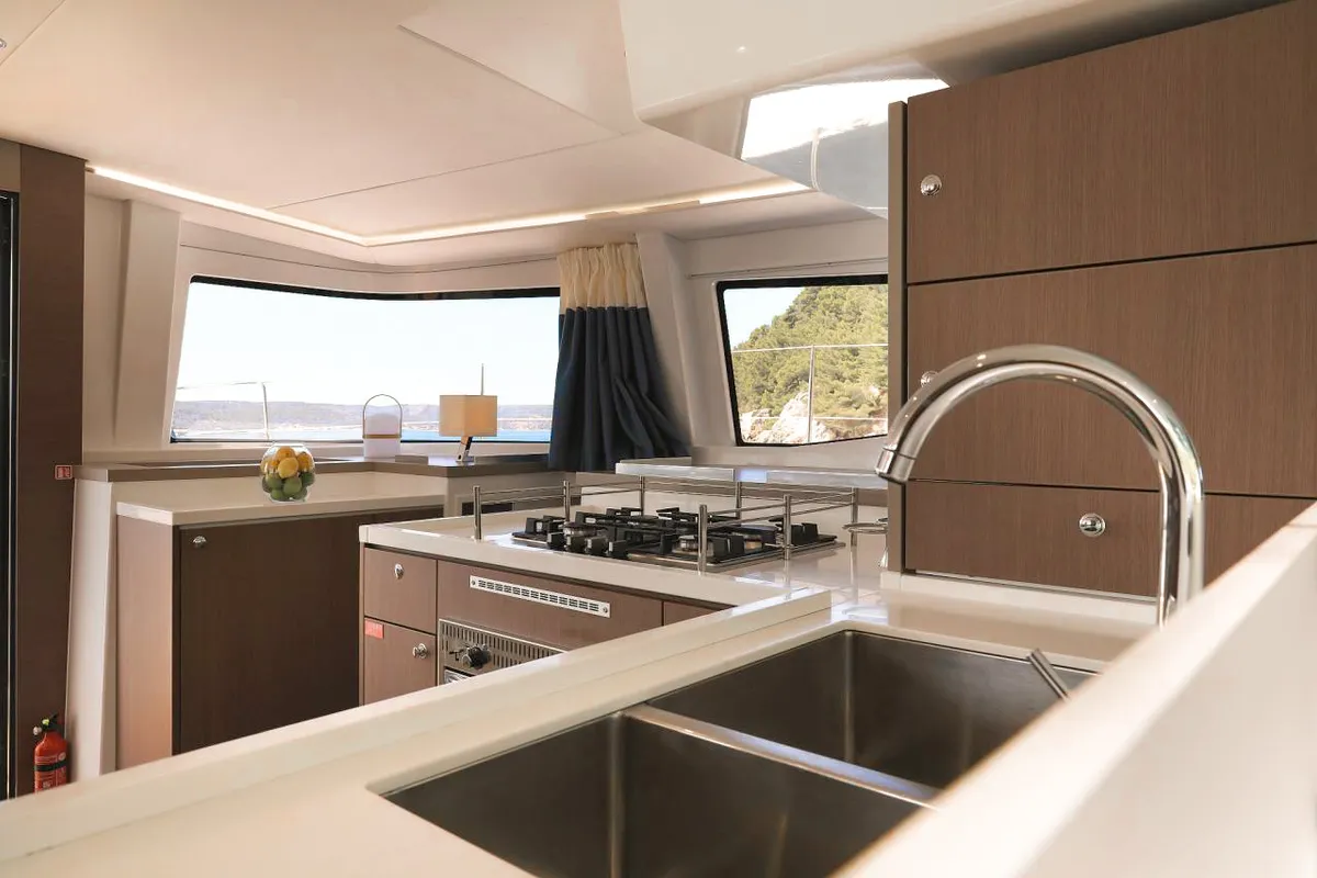 Galley of Luna, a Bali 4.8 catamaran at Marmaris, Turkey