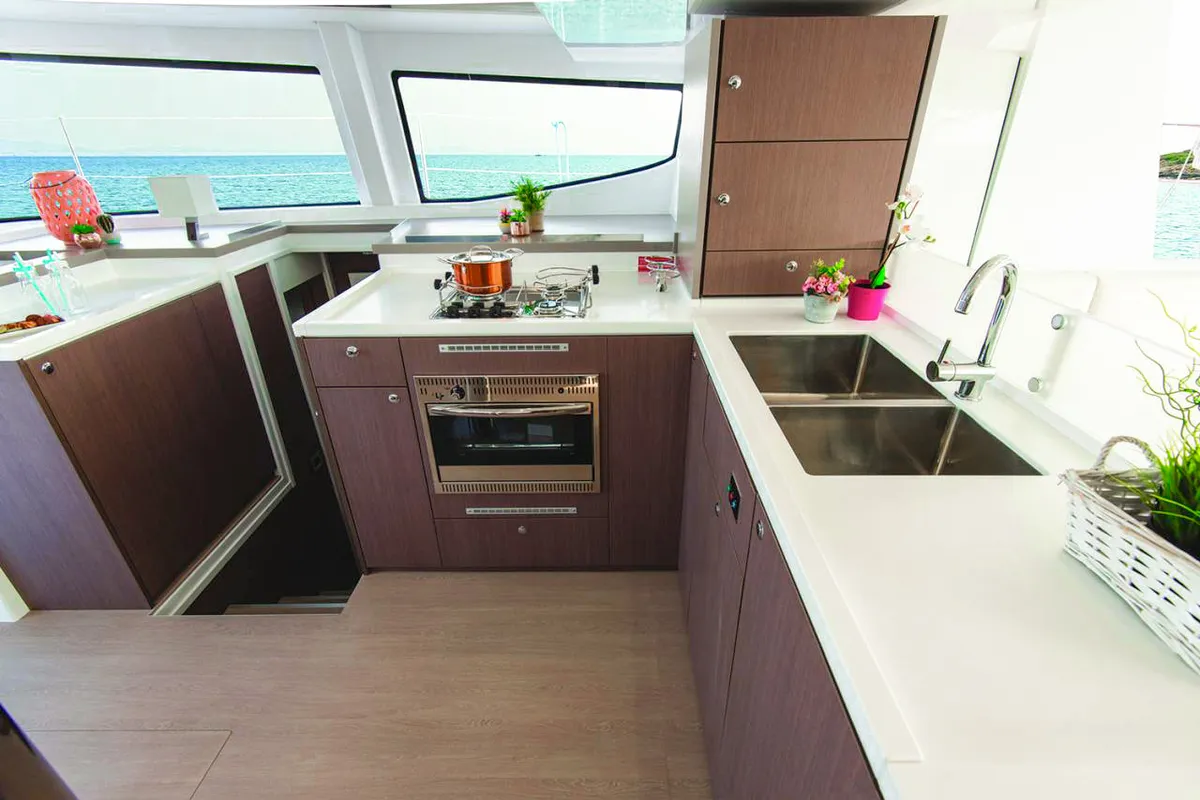 Galley of Luna, a Bali 4.8 catamaran at Marmaris, Turkey