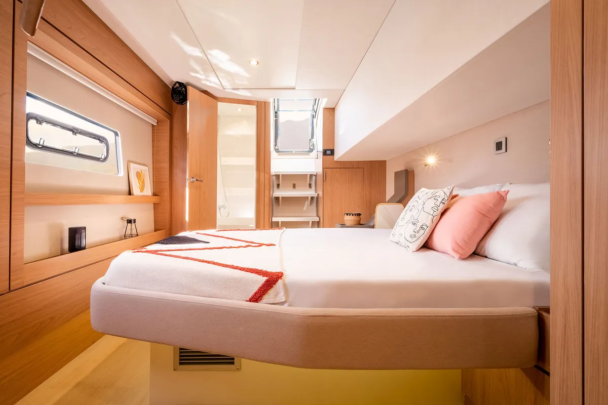 Cabin on Luna, a Bali 4.8 catamaran at Marmaris, Turkey