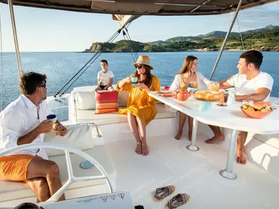 Deck of Luna, a Bali 4.8 catamaran at Marmaris, Turkey
