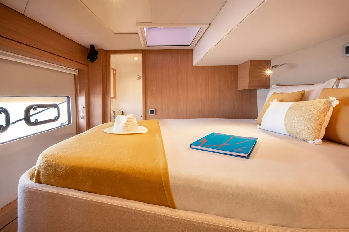 Cabin on Luna, a Bali 4.8 catamaran at Marmaris, Turkey