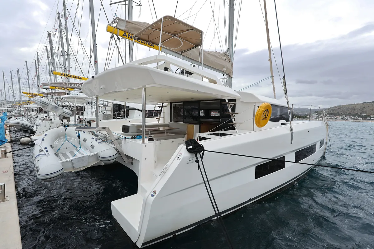 Exterior view of Believe, a Dufour 48 Catamaran catamaran at Vodice, Croatia