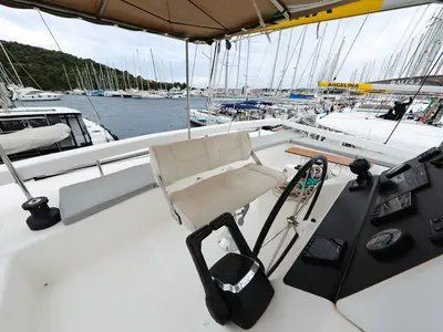 Cockpit of Believe, a Dufour 48 Catamaran catamaran at Vodice, Croatia