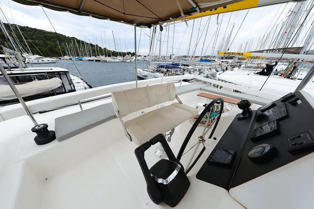 Cockpit of Believe, a Dufour 48 Catamaran catamaran at Vodice, Croatia