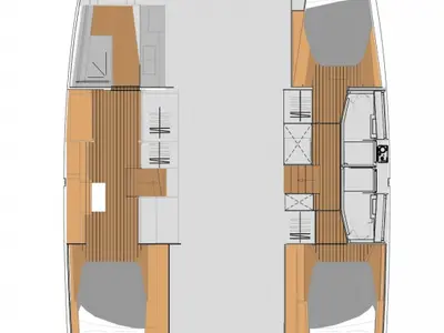 Floor plan of Nina, a Fountaine Pajot Elba 45 catamaran at Marseille, France