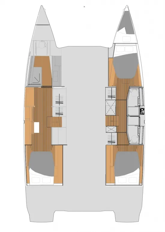Floor plan of Nina, a Fountaine Pajot Elba 45 catamaran at Marseille, France