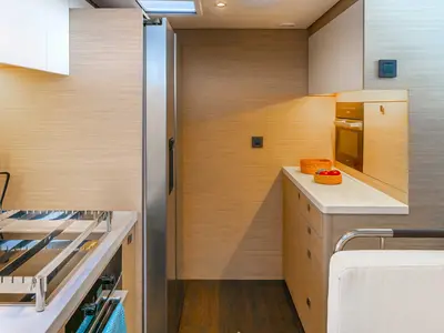 Galley of Sofia, a Lagoon 60 catamaran at Olbia, Italy