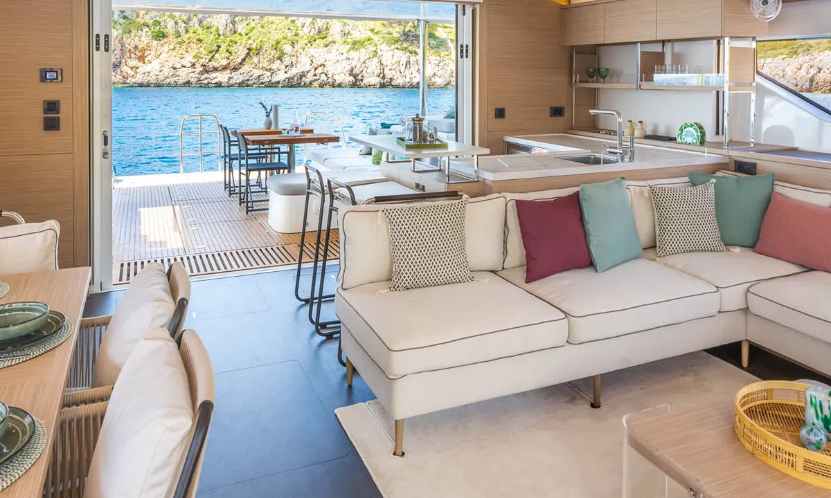 Salon of Sofia, a Lagoon 60 catamaran at Olbia, Italy
