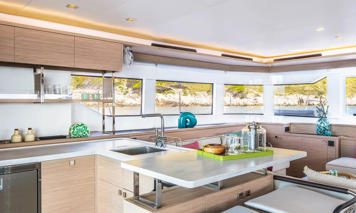 Galley of Sofia, a Lagoon 60 catamaran at Olbia, Italy